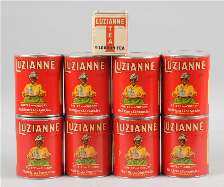 LOT OF 9: LUZIANNE COFFEE & CHICORY TINS.