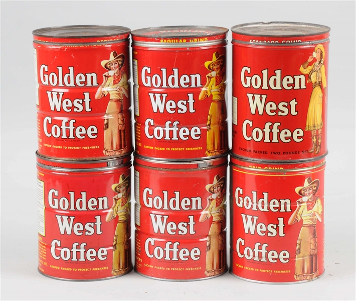 LOT OF 6: GOLDEN WEST COFFEE TINS.