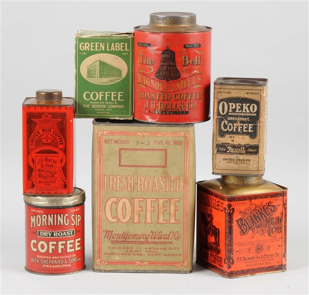 LOT OF 7: COFFEE TINS & CANISTERS.