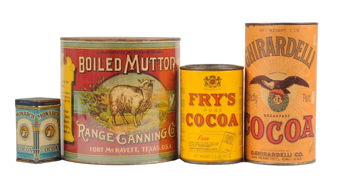 EARLY COCOA & BOILED MUTTON TINS.