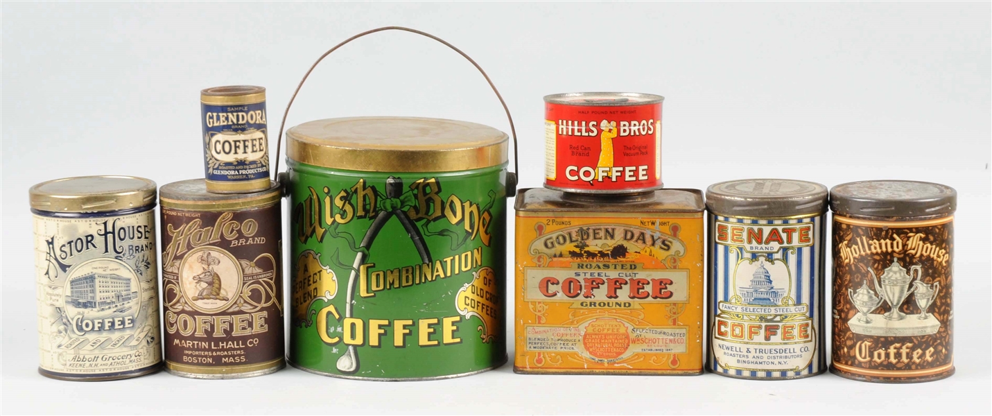LOT OF COFFEE CANS & GENERAL STORE BOXES.