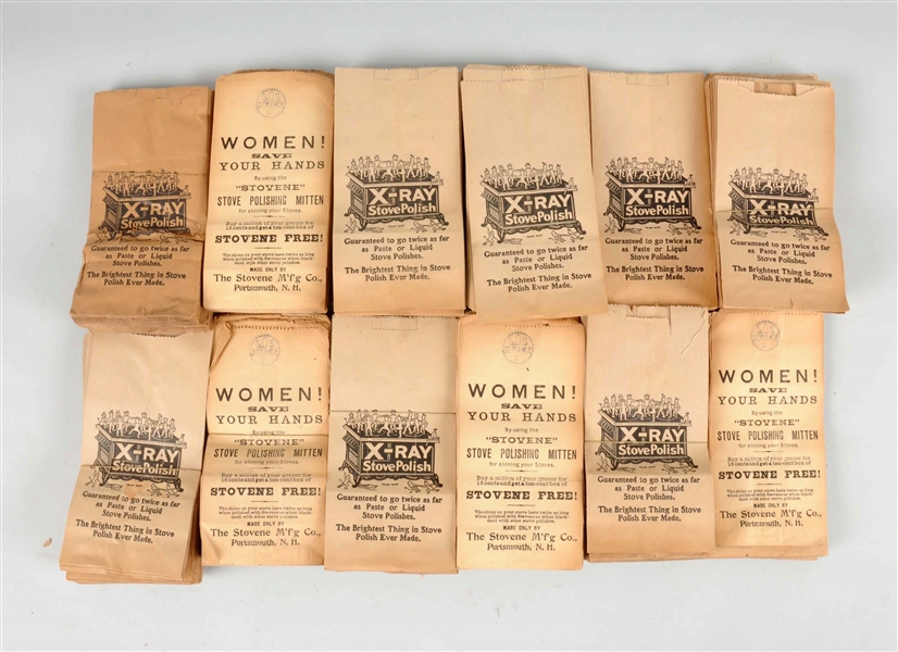 LARGE LOT OF X-RAY STOVE POLISH GENERAL STORE BAGS.