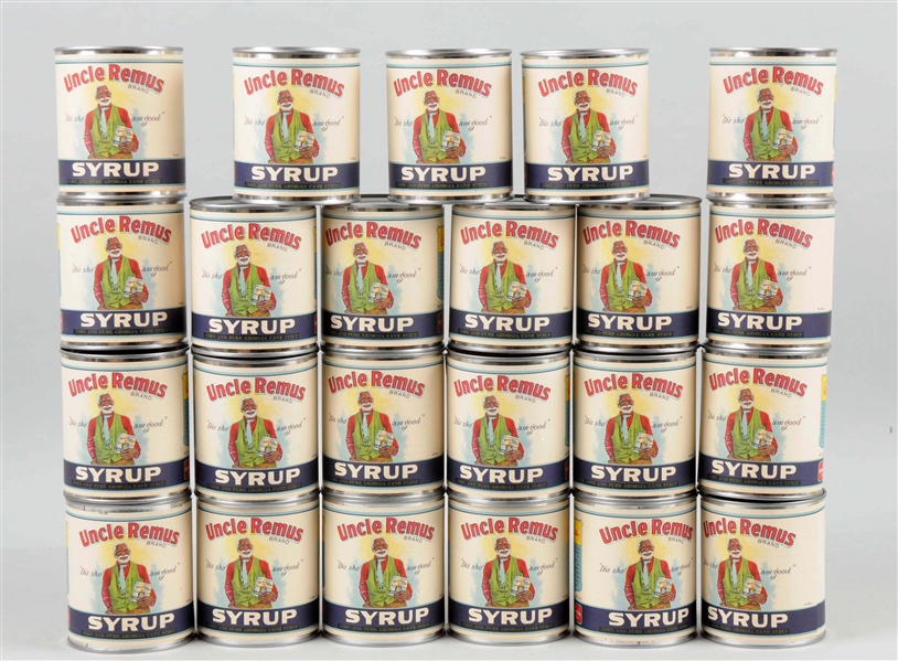 LOT OF 23: UNCLE REMUS BRAND SYRUP CANS.