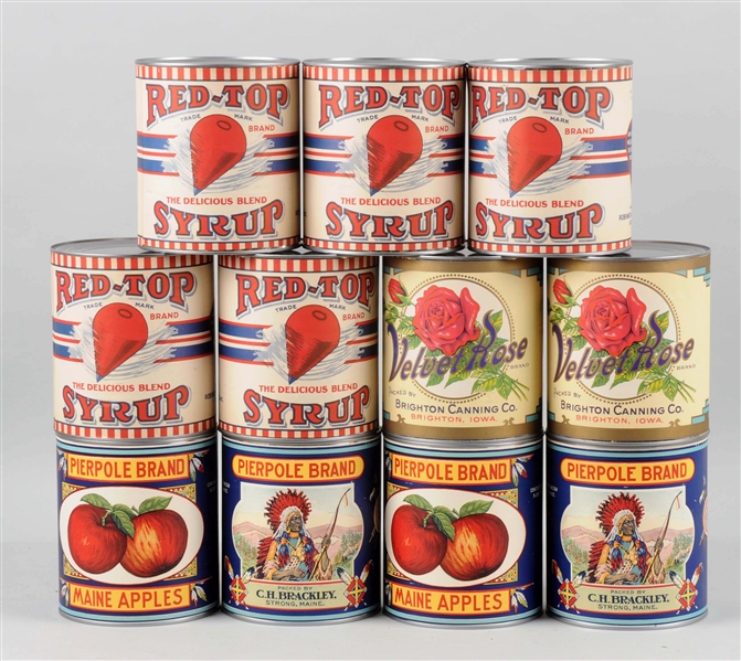 LOT OF 11: APPLE & SYRUP CANS.