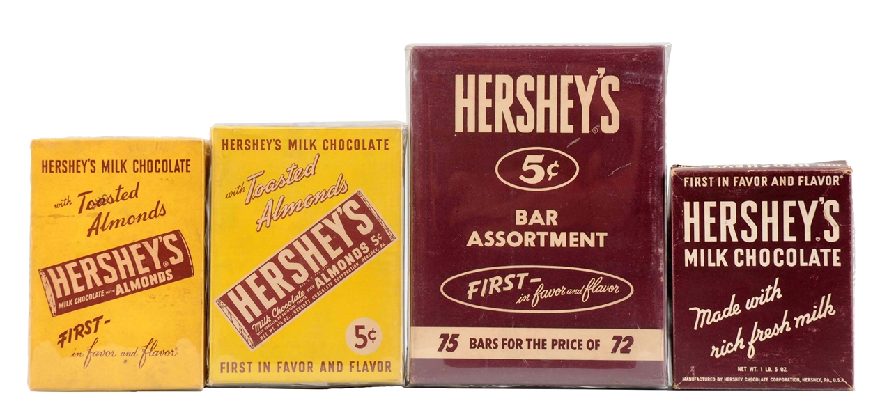 LOT OF 4: HERSHEY CANDY BAR BOXES.
