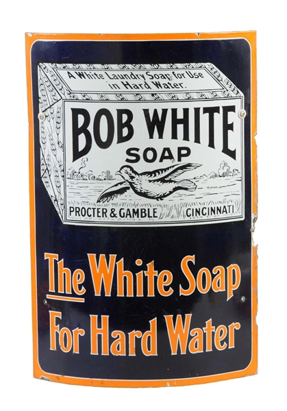 BOB WHITE SOAP CURVED PORCELAIN CORNER SIGN.