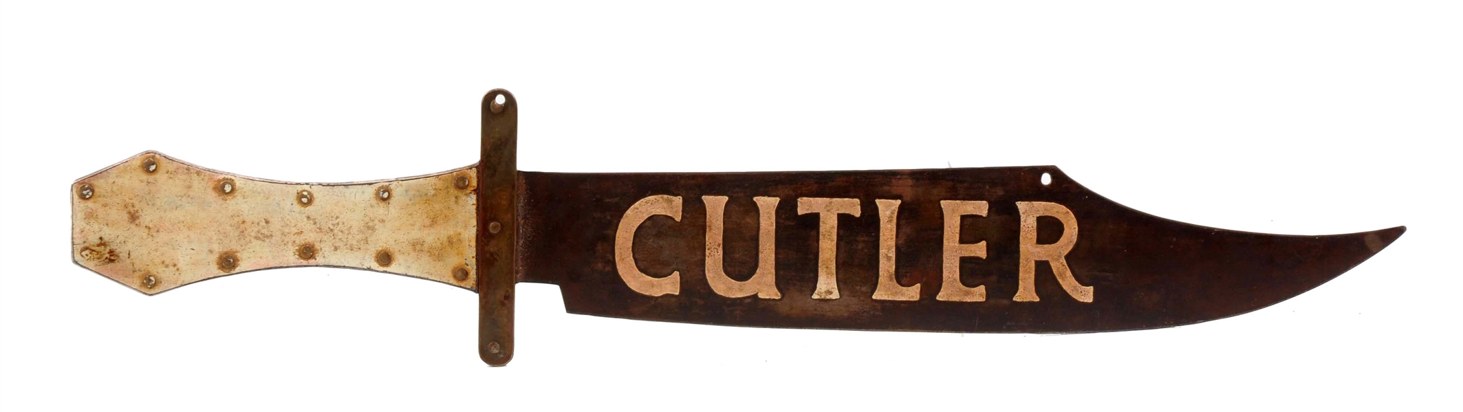 CUTLER FIGURAL BOWIE KNIFE TRADE SIGN.