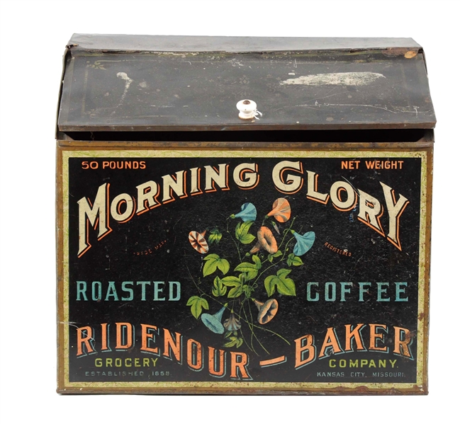 MORNING GLORY ROASTED COFFEE ADVERTISING DISPLAY BIN.