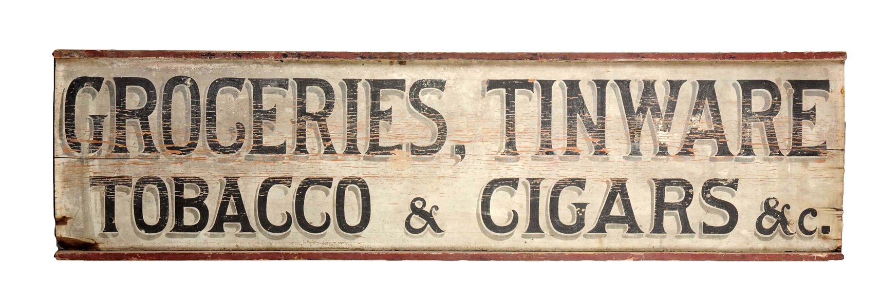 TOBACCO, CIGARS & GROCERIES ADVERTISING TRADE SIGN.