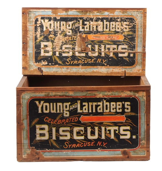 YOUNG & LARRABEES BISCUITS WOODEN ADVERTISING CRATE.