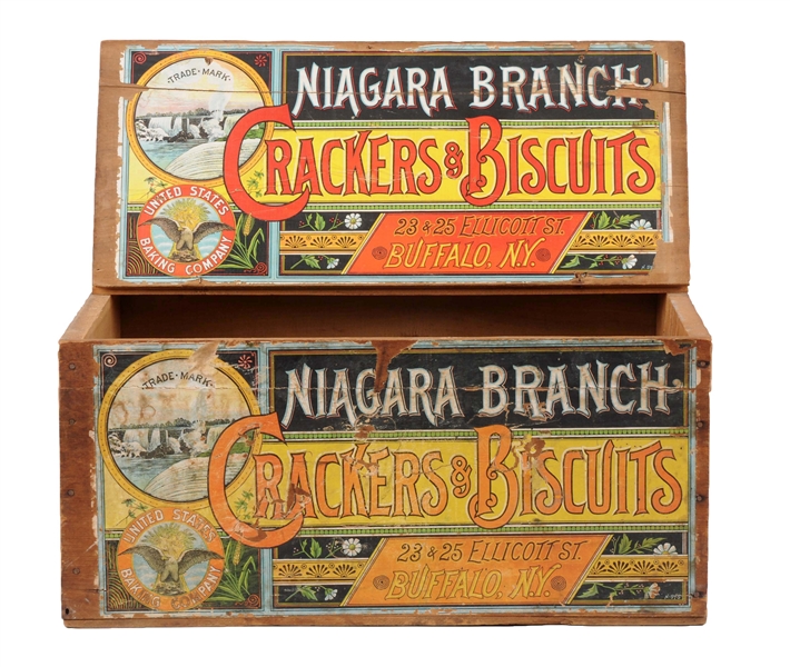NIAGARA BRANCH CRACKERS & BISCUITS ADVERTISING WOODEN CRATE.
