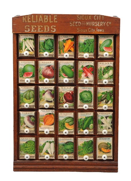 EARLY RELIABLE SEEDS DISPLAY CASE.