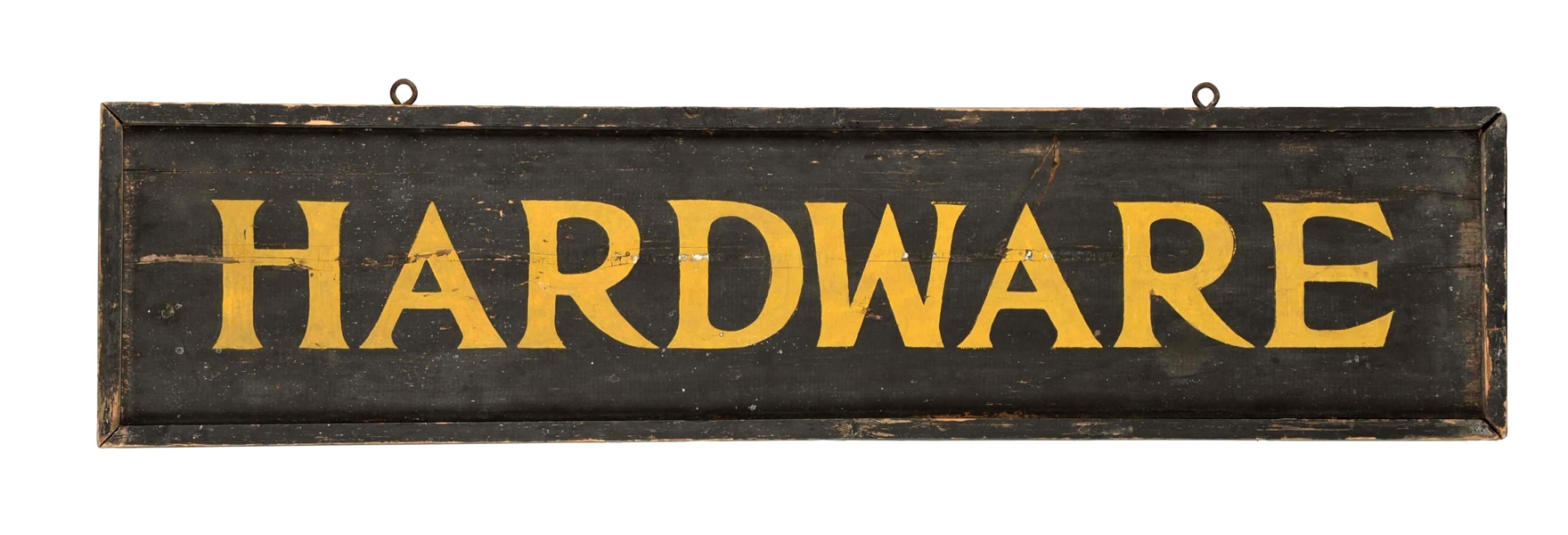 WOODEN HARDWARE DOUBLE SIDED TRADE SIGN.
