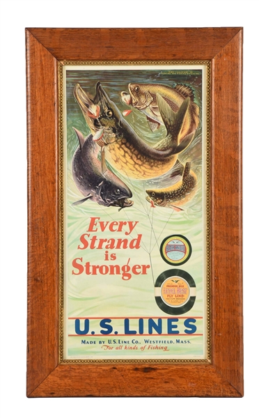 U.S. LINES FISHING FLY LINE ADVERTISING POSTER.
