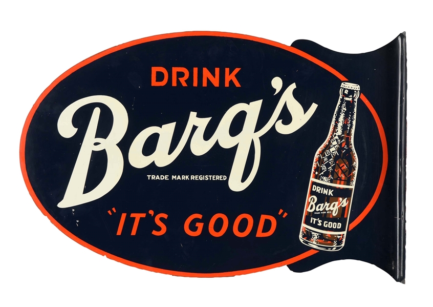 BARQS ROOT BEER TIN FLANGE SIGN.
