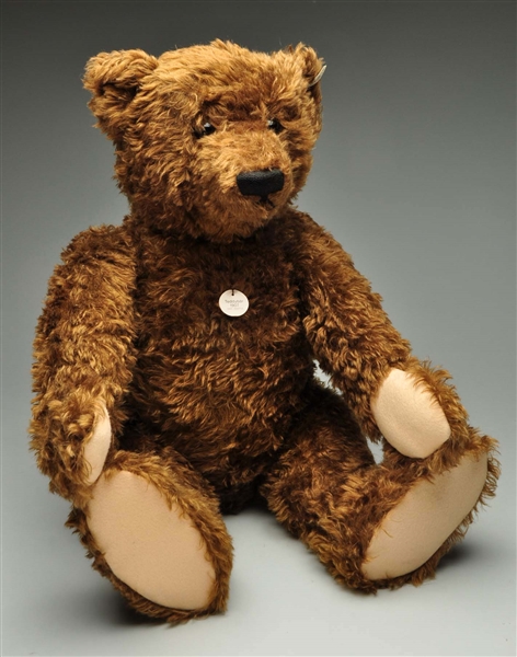 LARGE STEIFF BROWN MOHAIR BEAR WITH ALL IDS.      