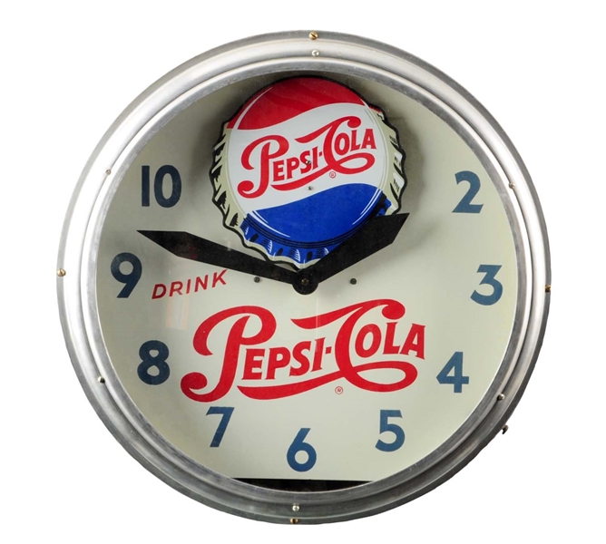 1950S PEPSI - COLA ROCKING CAP CLOCK.            