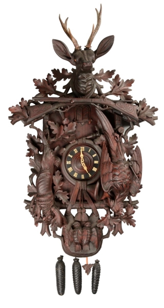 LARGE BLACK FOREST CUCKOO & MUSIC BOX WALL CLOCK. 