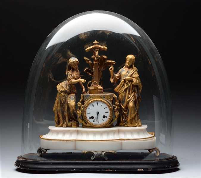 GLASS DOME FRENCH MARBLE BASE SHELF CLOCK.        