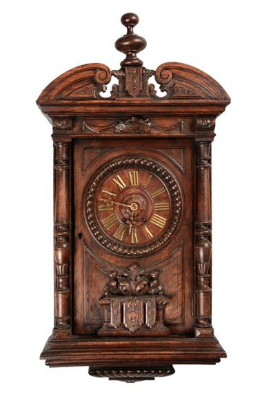 FINELY CARVED MUSICAL ENGLISH WALL CLOCK.         