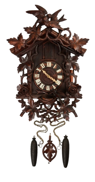 BLACK FOREST TRUMPETER WALL CLOCK.                