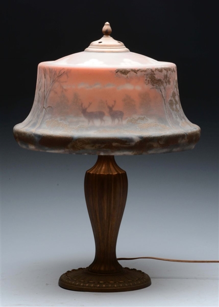 REVERSE PAINTED DOME SHADE TABLE LAMP.            