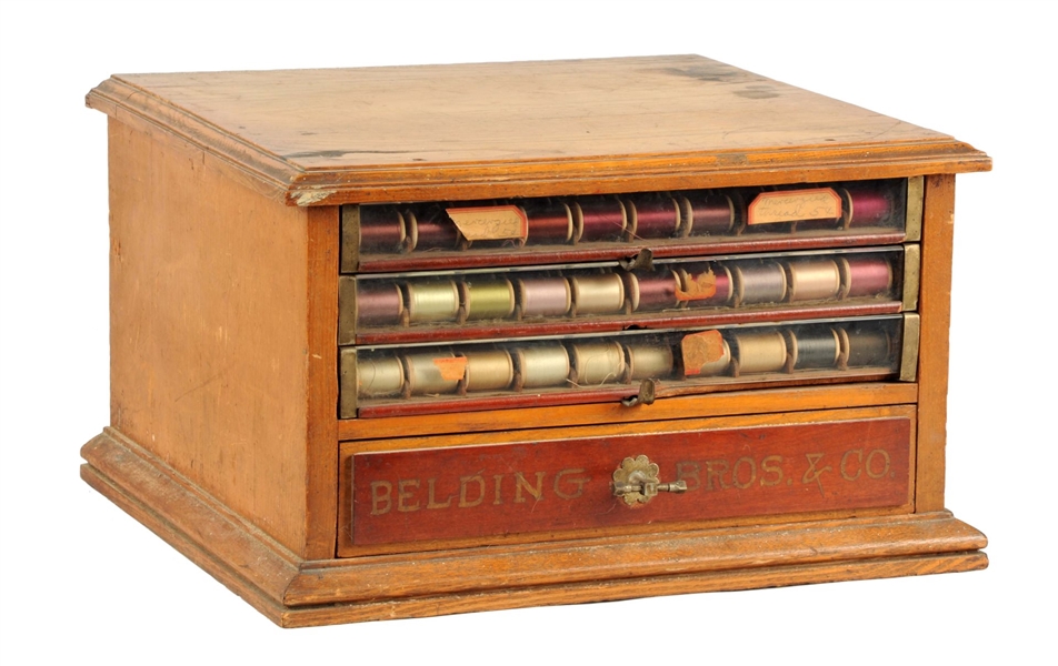 EARLY BELDING BROS. SPOOL CABINET.                