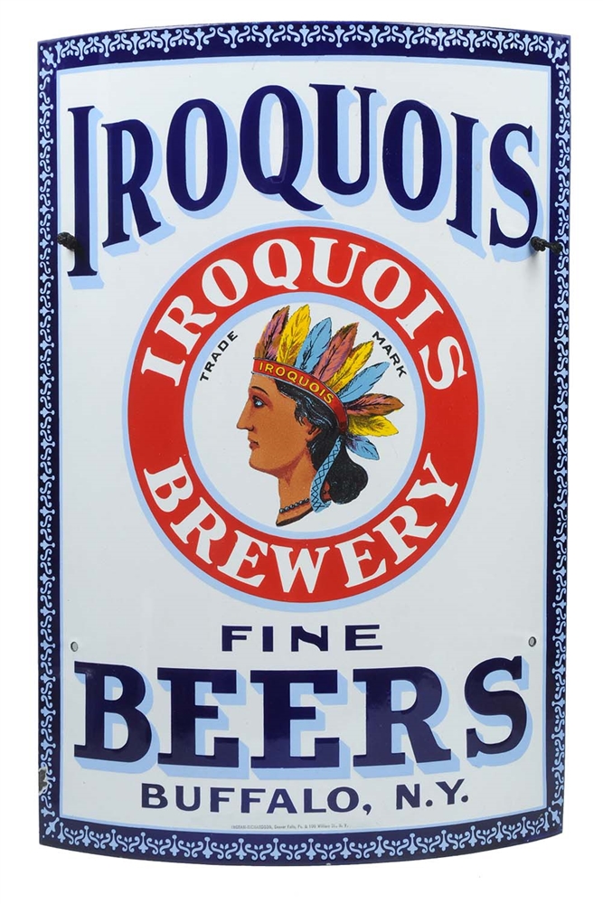IROQUOIS BREWERY BEER PORCELAIN CORNER SIGN.