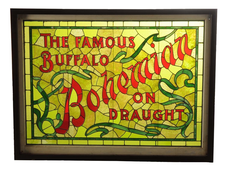 THE FAMOUS BUFFALO BOHEMIAN BEER STAINED GLASS SIGN.