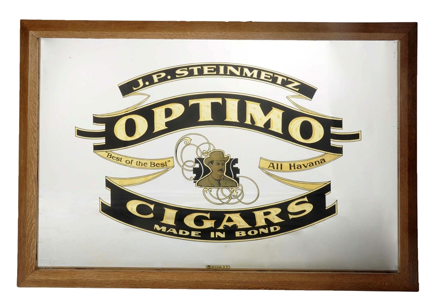 EARLY OPTIMA CIGARS REVERSE GLASS MIRROR.