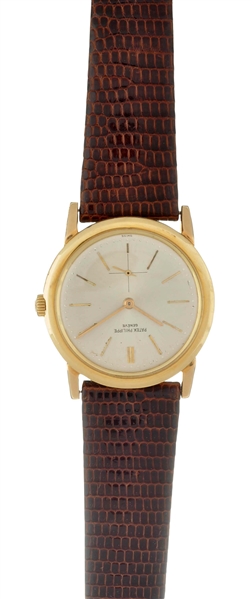 PATEK PHILIPPE WRIST WATCH WITH BROWN LEATHER BAND
