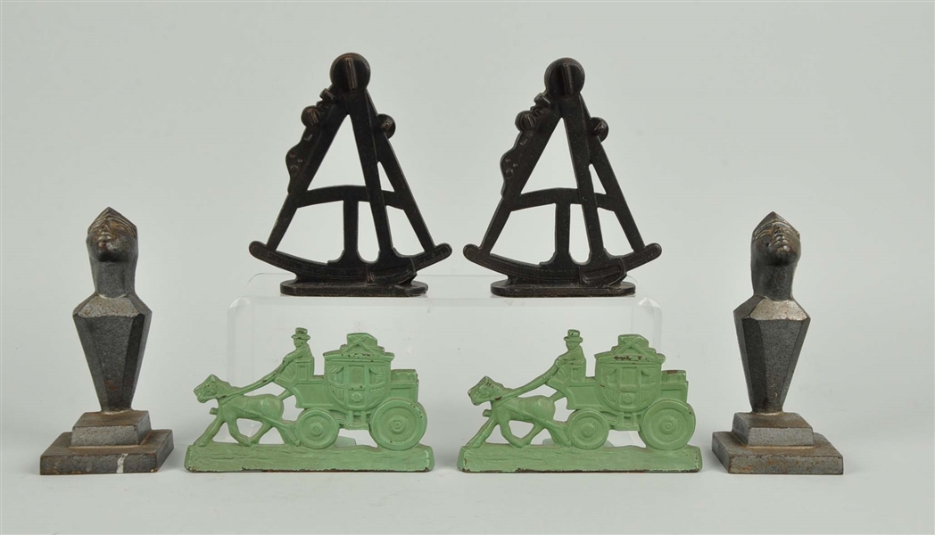 LOT OF 3 PAIRS: CAST IRON ASSORTED BOOKENDS.