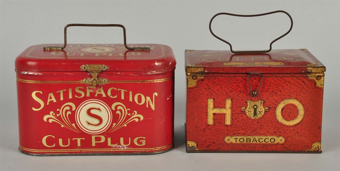 LOT OF 2: SATISFACTION & H.O. TOBACCO TINS.