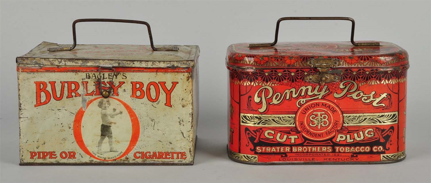 LOT OF 2: BURLEY BOY & PENNY POST TOBACCO TINS.