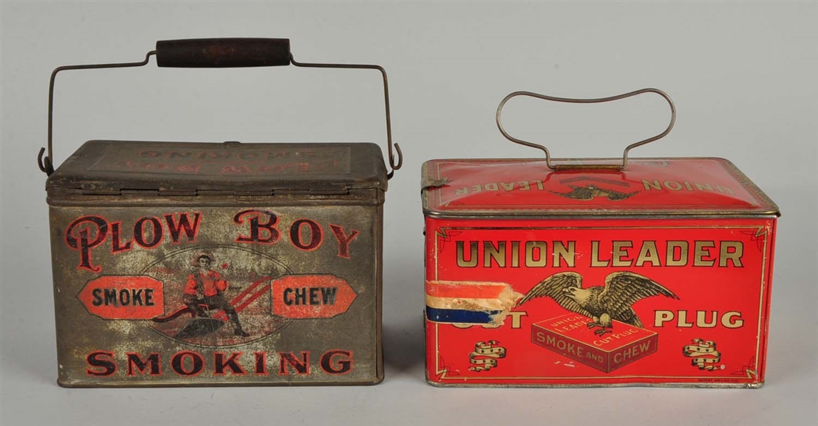LOT OF 2: PLOW BOY & UNION LEADER TOBACCO TINS.