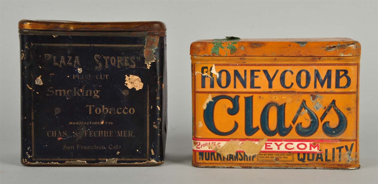 LOT OF 2: PLAZA STORES & HONEYCOMB TOBACCO TINS.