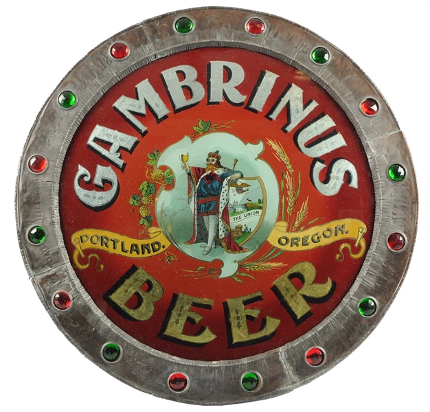 GAMBRINUS BEER REVERSE GLASS JEWELED CONVEX SIGN