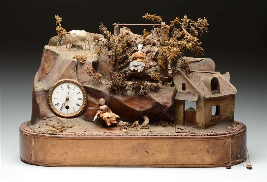 FRENCH AUTOMATED DIORAMA MUSICAL CLOCK.           
