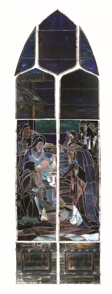 STAINED GLASS WINDOW DEPICTING THE NATIVITY.      