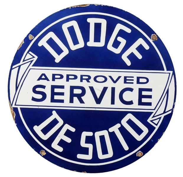 DODGE DESOTO APPROVED SERVICE PORCELAIN SIGN.           