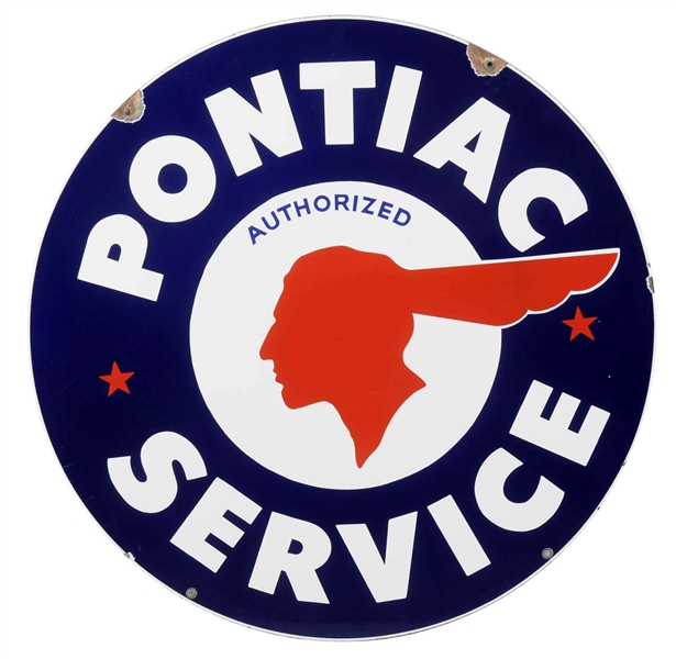 PONTIAC (FULL) W/ STAR LOGO SERVICE PORCELAIN SIGN.         