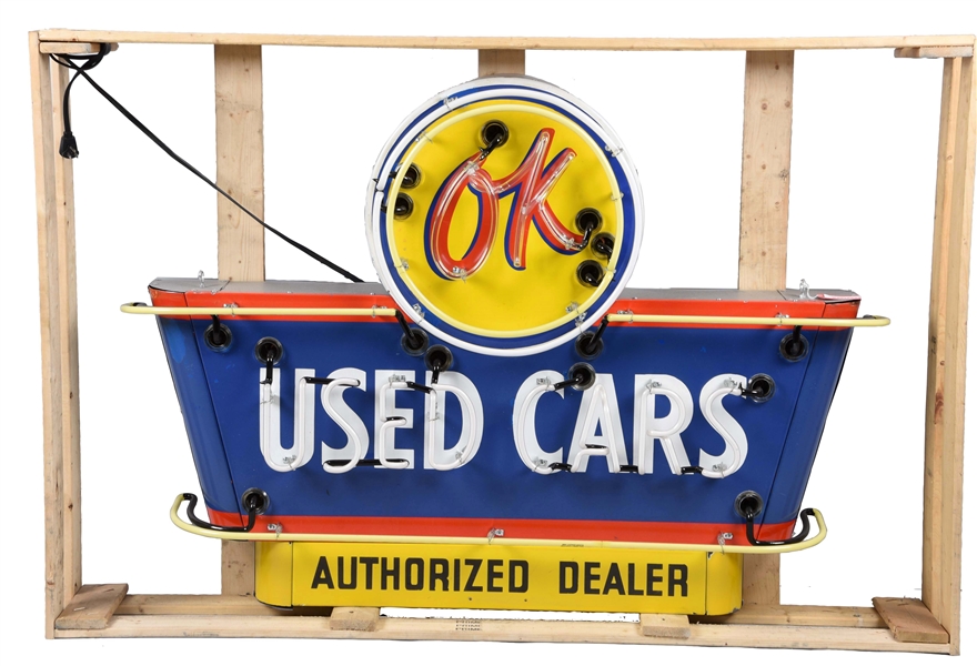 (CHEVROLET) OK USED CARS DIECUT NEON SIGN.               
