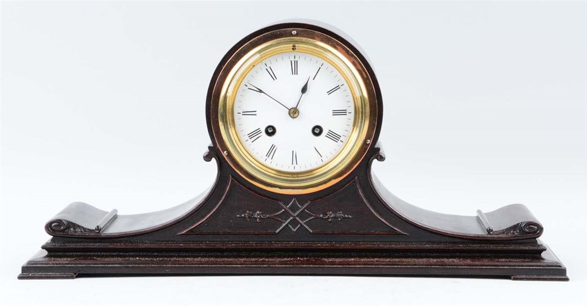 FRENCH TAMBOUR 8 DAY MANTLE CLOCK.