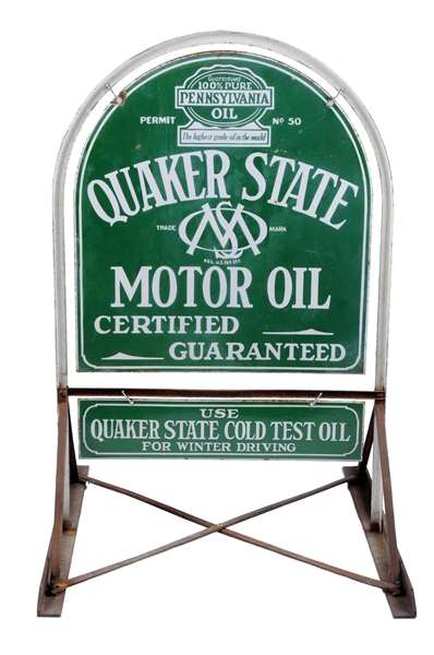 QUAKER STATE MOTOR OIL TOMBSTONE CURB SIGN.                                                  