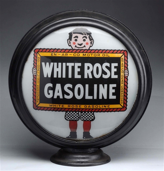 WHITE ROSE GAS W/ BOY & SLATE 15" GLOBE LENSES.                                                  