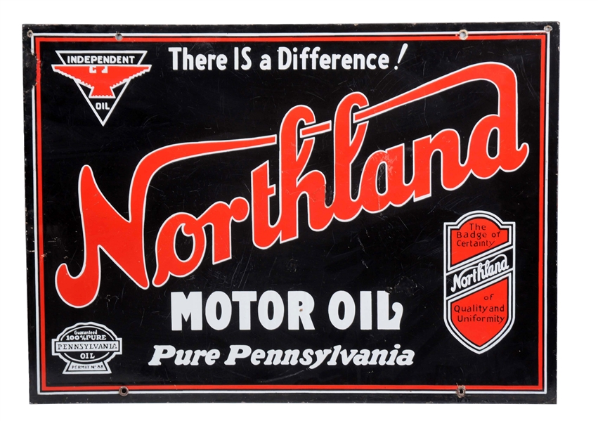 NORTHLAND MOTOR OIL W/ LOGO PORCELAIN SIGN.