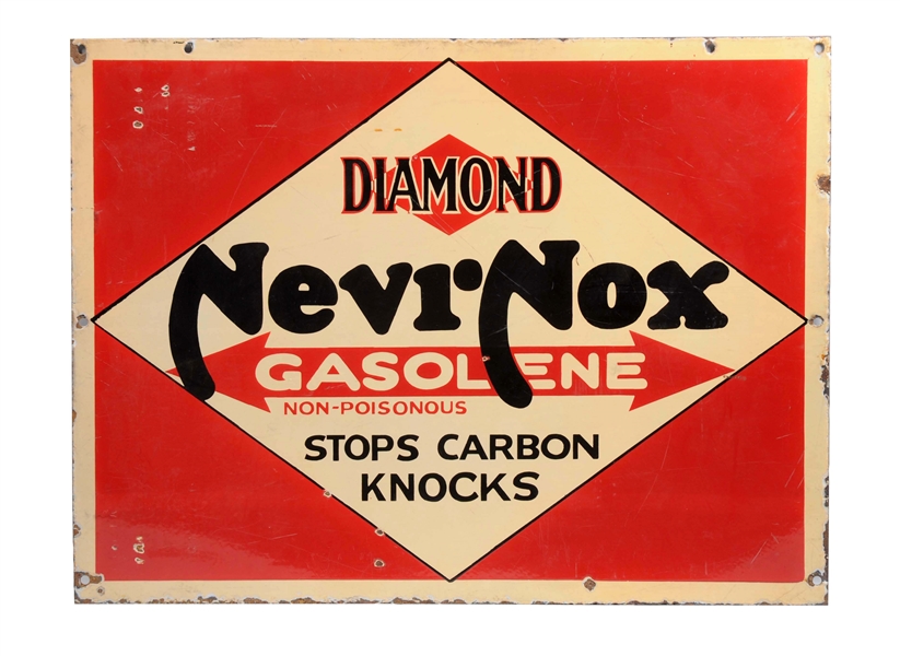 DIAMOND NEVR-NOX GASOLENE PORCELAIN SIGN.