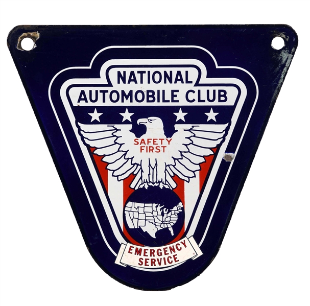 NATIONAL AUTOMOBILE CLUB DIECUT PORCELAIN SIGN.