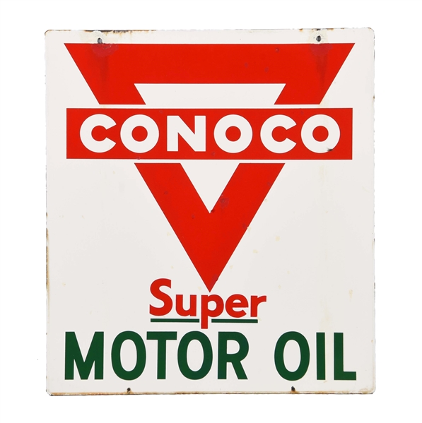 CONOCO SUPER MOTOR OIL W/ LOGO PORCELAIN SIGN.