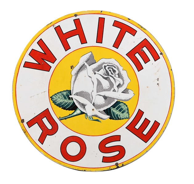 WHITE ROSE W/ FLOWER LOGO PORCELAIN SIGN.